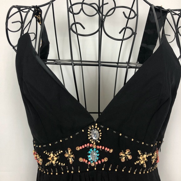 Lapis silk beaded sheer fully lined LBD M - Picture 2 of 7